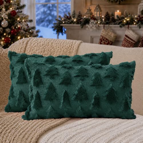 DFXSZ Christmas Tree Pillow Covers 12x20 Set of 2 Christmas Decor Green