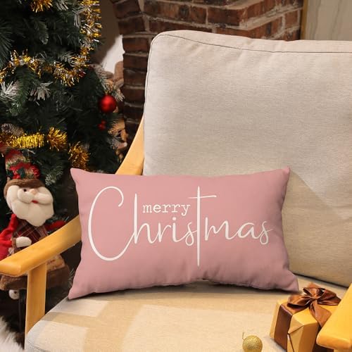 Allorry Christmas Pillow Covers Xmas Decorative Christmas Pink Cotton Cloth Linen Cloth Pillow Cover Sofa Cover Decorative Rectangle Length 12X20 inches