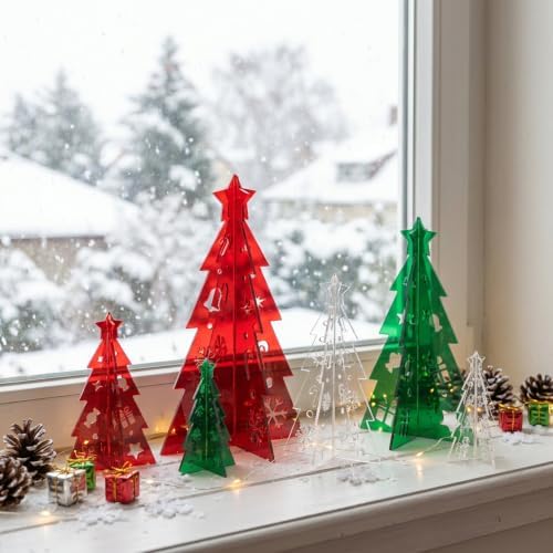 6 Pcs Christmas Acrylic Tree Table Centerpieces, Xmas Tree Tabletop Decor
