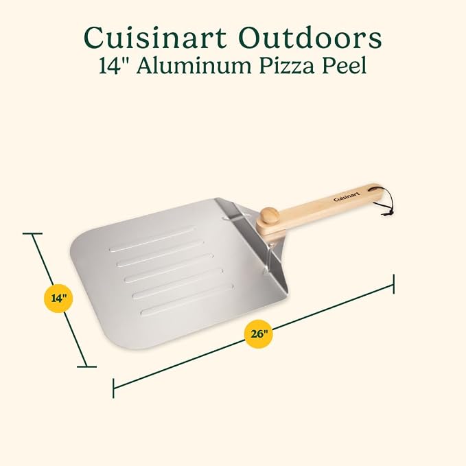 Cuisinart 14” Aluminum Pizza Peel, Lightweight Pizza Spatula with Foldable Wood Handle for Family Pizzas, Dough, Bread, Flatbreads, and More
