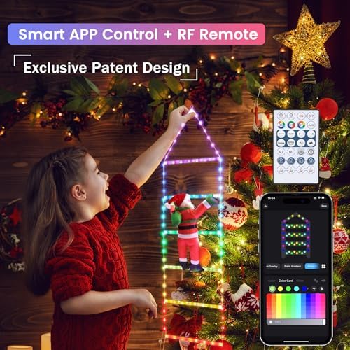 Toodour Christmas Decorations Lights, 3.3ft Smart RGB Christmas Decorative Lights with Santa Claus, Bluetooth & App Controlled Ladder Light - Music Sync Color Changing Xmas Light for Indoor Outdoor