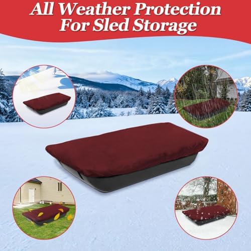 Snow Sled Travel Cover - Waterproof 600D Oxford Fabric, Adjustable Elastic Bands, Reinforced Stitching, Protects from Snow, Water & Dirt, Ideal for Ice Fishing Sled Shelters & Hunting, Red