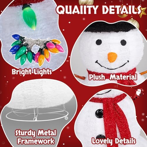 VINGLI 4FT Pop up Snowman Christmas Decorations, Outdoor Snowman Lighted with Tall Hat, Cute Branch Hands for Xmas, Snowman Ornaments with Pre-lit Lights Decor for Indoor Yard Lawn Porch, Plug in