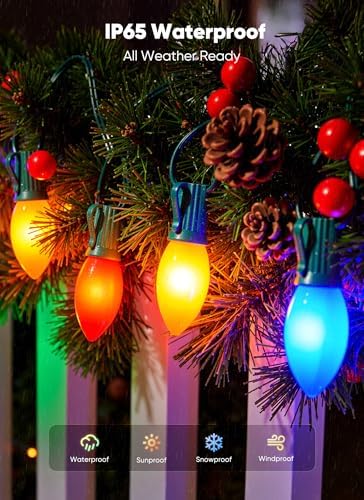 Minetom 25Ft Christmas Lights Outdoor, with 25 LED Matte Bulbs, Multicolor