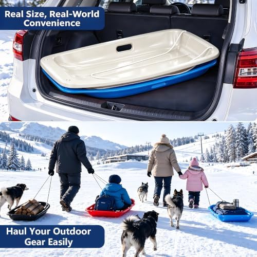 Toboggan Snow Sled for Adult and Kids-Durable Cold Resistant Flexible Design,with Pull Rope & Handles for Winter Outdoor Sports-35 Inch