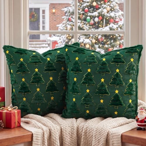 Softalker Christmas Pillow Covers 16x16 Set of 2, Green Home Decorations
