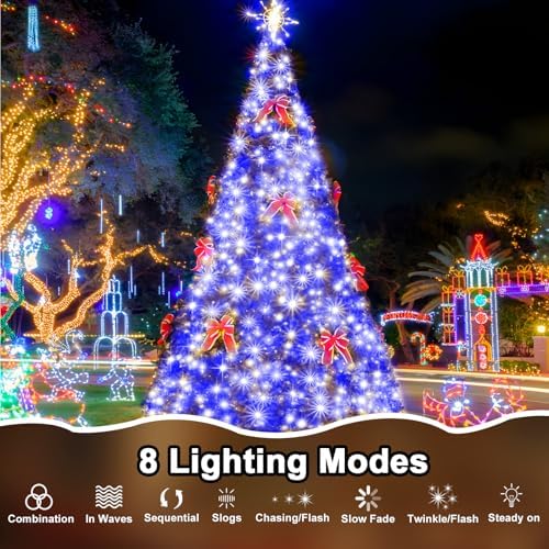 196 FT 500 LED String Lights Outdoor Indoor, Christams String Lights Waterproof 8 Modes & Timer, Fairy Lights Plug in for Bedroom, Weeding, Patio, Party, Christmas Decor (Blue)