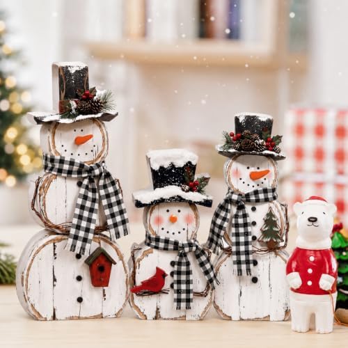 Barydat 3 Pcs Christmas Snowman Table Decoration Rustic Winter Indoor Decor