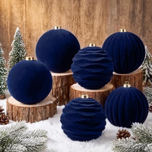 Syhood 8 Pcs 6 Inch Velvet Christmas Balls Large Ornaments, Navy Blue