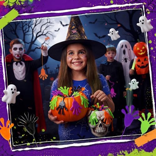 Realspring 300 Pcs Halloween Throws Sticky Hands, Orange,Green,Purple,Black