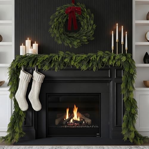 N&T NIETING 15FT Christmas Norfolk Pine Garland Real Touch Pine Artificial Garlands Faux Greenery Garland Winter Christmas Garland for Table Mantle Fireplace Indoor Outdoor Xmas Decorations (1 Pcs)
