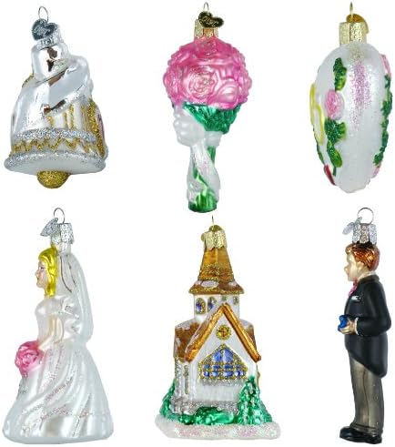 Wedding Collection, Set of 6 Glass Ornament