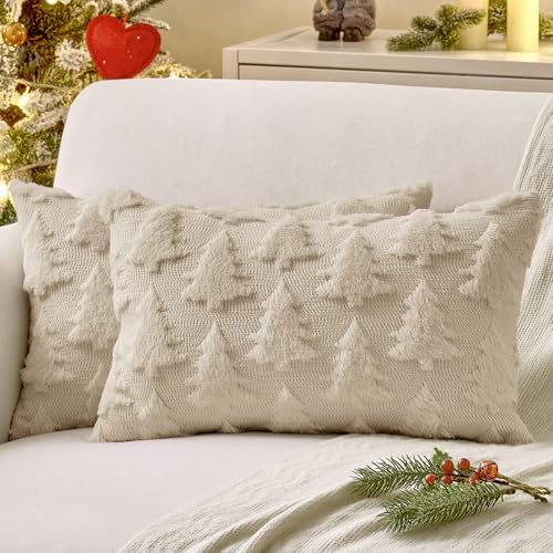 MIULEE Christmas Throw Pillow Covers Beige Set of 2 12x20 Lumbar