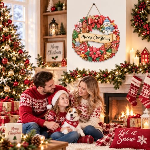 Christmas Decorations Gingerbread Snowman Merry Christmas Wreath Wood Sign