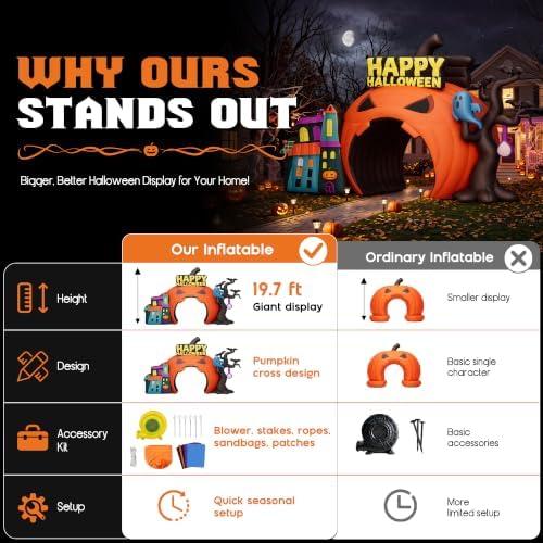 Albott 19.7 FT Commercial Halloween Inflatable Pumpkin Arch, 420D Oxford