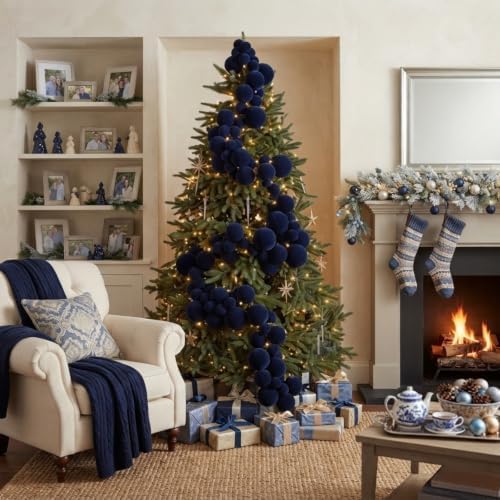 Thiccywoov 9 ft Velvet Christmas Ball Garland Ornament, Navy Blue
