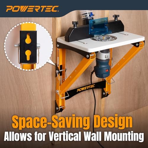 POWERTEC Folding Router Table Stand – Adjustable Height Workstation Base for 11-1/2" x 15-1/2" Trim Router Tables, Wall-Mount Ready, Includes Mounting Guide & Hardware (UT1013)