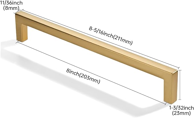 khtumeware 2 Pack 8 inch(203mm) Hole Center Champagne Bronze Cabinet Pulls Solid Heavy-Duty Square Champagne Brass Cabinet Handles Drawer Pulls Kitchen Cabinet Hardware Kitchen Handle