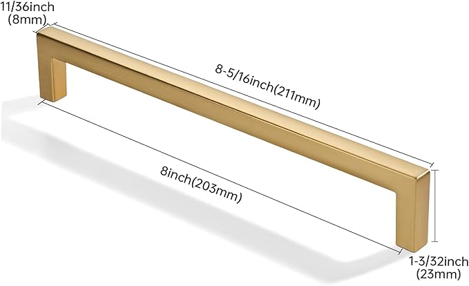 khtumeware 10 Pack 8 inch(203mm) Hole Center Champagne Bronze Cabinet Pulls Solid Heavy-Duty Square Champagne Brass Cabinet Handles Drawer Pulls Kitchen Cabinet Hardware Kitchen Handle