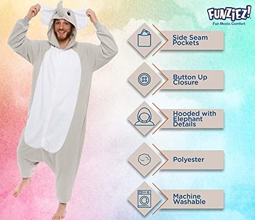 Funziez! Adult Onesie Halloween Costume Animal Dinosaur Shark Unisex Plush One Piece Cosplay Suit for Adults, Men and Women