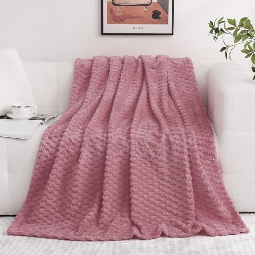 Dusty Pink Throw Blanket 50"×60" Gifts for Mom Fuzzy 3D Jacquard Decorative