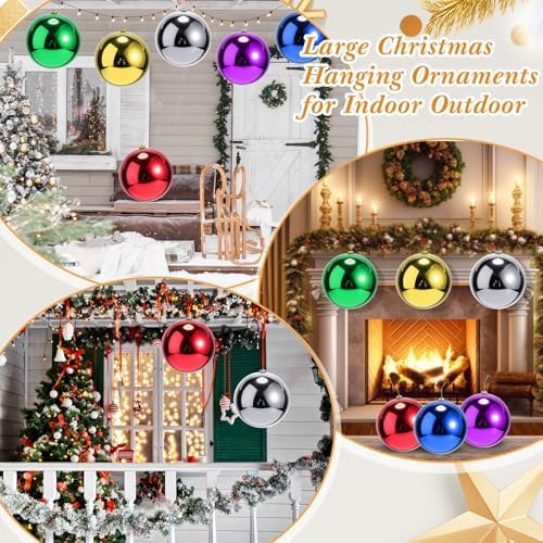 Zubebe 6 Pcs 8 Inch Large Outdoor Christmas Ball Ornaments,Multicolor