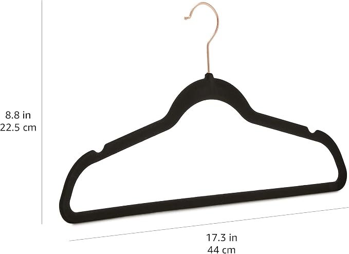 Amazon Basics Slim Velvet Non-Slip Space Saving Suit Clothes Hangers for Closet Organization, Black/Rose Gold, 50-Pack