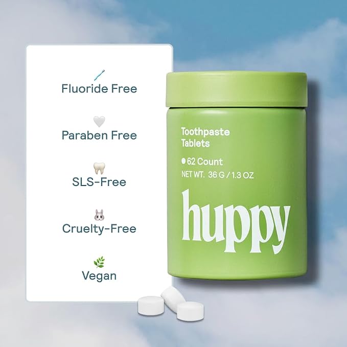 Huppy Toothpaste Tablets, Nano Hydroxyapatite, Fluoride Free and Plastic Free, Natural Whitening, Remineralizing, SLS Free, Bulk Supply, Peppermint Flavor (248 Count)