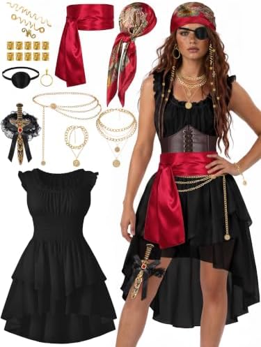 Women's Pirate Costume 10 Pcs Renaissance Halloween Ren Faire LARP Outfit