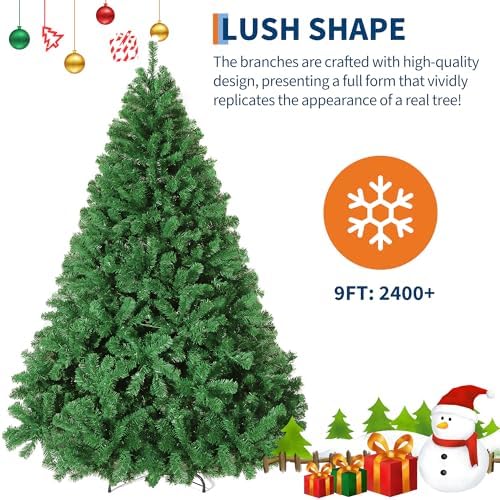 9ft Artificial Christmas Tree, Realistic Full Unlit Holiday Décor