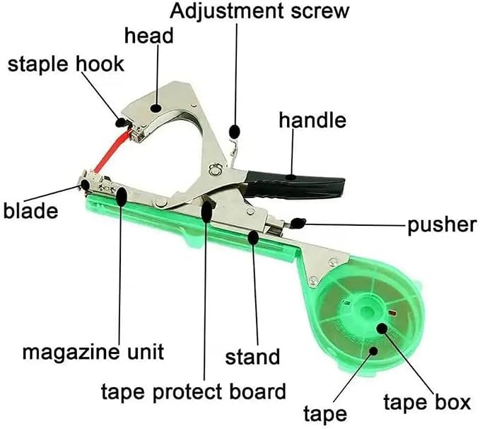 Miyake Plant Tying Machine, Garden Tape Tool for Vine Tying | Tie Up Vine Tomatoes Grapes Cucumbers Flowers, 30 Rolls Tape & 10000 Staples, Replacement Blade