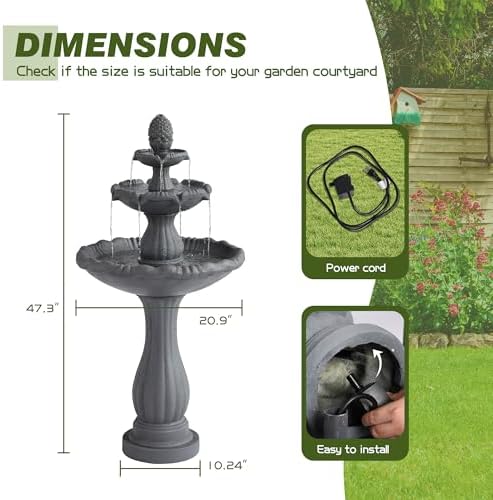 47.4"H Italian Outdoor Garden Water Fountain, Fountain and Waterfall