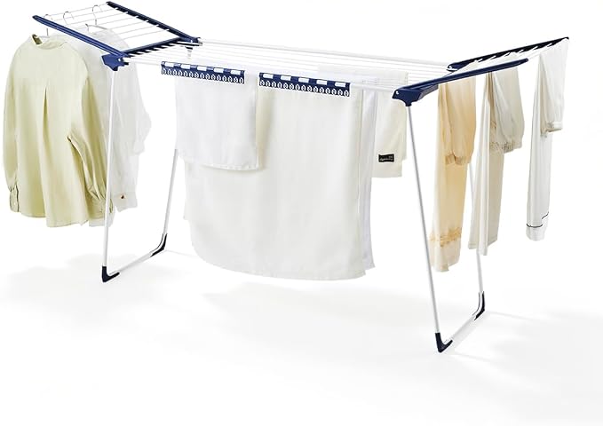 JS HANGER Clothes Drying Rack with Fold-Out Wings & Sock Clips, Extra Wide 73" Laundry Rack Indoor Outdoor, Folding Drying Rack for Clothes, Towels & Delicates, Space Saving for Apartment
