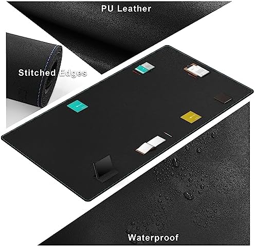 CENNBIE MAX220 86.6" x 39.4" Leather Desk Mat Protector, Extra Large Leather Desk Pad for Full Desk - XXL Super Large Mouse Pad (Black)