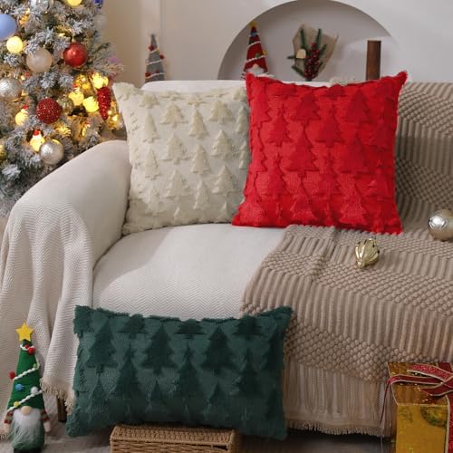 DFXSZ Christmas Tree Pillow Covers 20x20 Set of 2 Christmas Decor Red Star