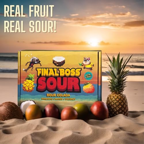 Final Boss Sour Fruit Candy, Sour Piña Colada, Level 1, 4 Pack
