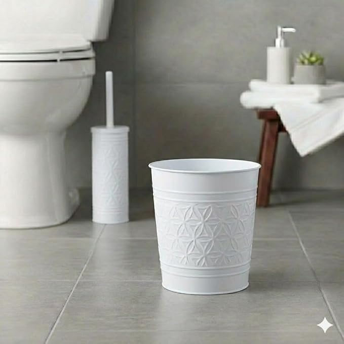 Autumn Alley White Farmhouse Bathroom Trash Can and Toilet Bowl Brush with Holder - White Bathroom Accessories Set for Charming Bathroom Décor