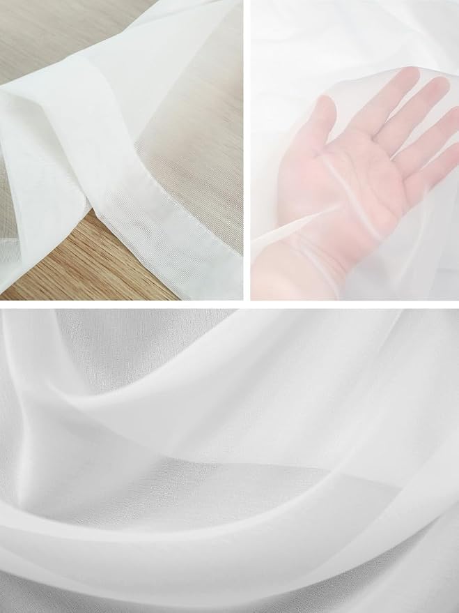 Laundry Voile Sheer Curtain 45 Inch, Rod Pocket White Sheer Window Curtain Panels, Laundry Room Short Semi-Sheer Tulle Drape Chiffon Fabric for Laundry Room Bedroom Living Room, Wash Dry Fold Repeat