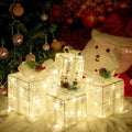 Set of 4 Christmas Lighted Gift Boxes, White Snowflake Holiday Decor
