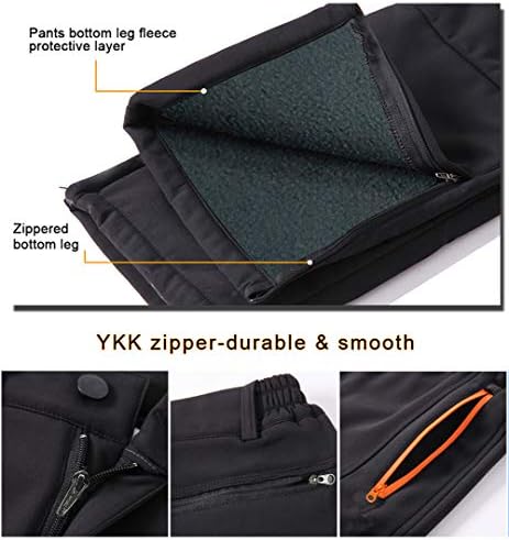 Mens Snow Ski Waterproof Softshell Snowboard Pants Outdoor Hiking Fleece Lined Zipper Bottom Leg