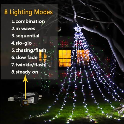 Aokudoni Christmas Decorations Outside, 12.6FT 350 LED 8 Modes Star Christmas Lights Outdoor for House Yard Porch Holiday Decoration, Cool White