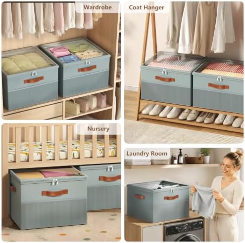 Shoe Organizer for Closet,2 Pack Foldable Shoe Storage Organizer Box Bin with Adjustable Dividers and Clear Cover, Fits up to 16-32 Pairs（Grey）