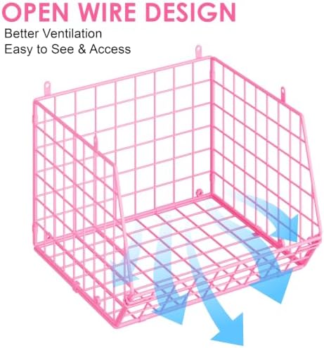 5 Tier Closet Hanging Organizer, Clothes Hanging Shelves with 4 Hanging Hooks 5 S Hooks, Wire Storage Basket Bins, for Clothing Sweaters Shoes Handbags Clutches Accessories Patent Design-Pink