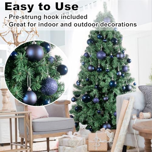 Navy Blue 3.2" Large Christmas Balls - Christmas Tree Decoration Ornaments Shatterproof Hanging Balls for Birthday Halloween Holiday Wedding Decorations Set of 24pcs