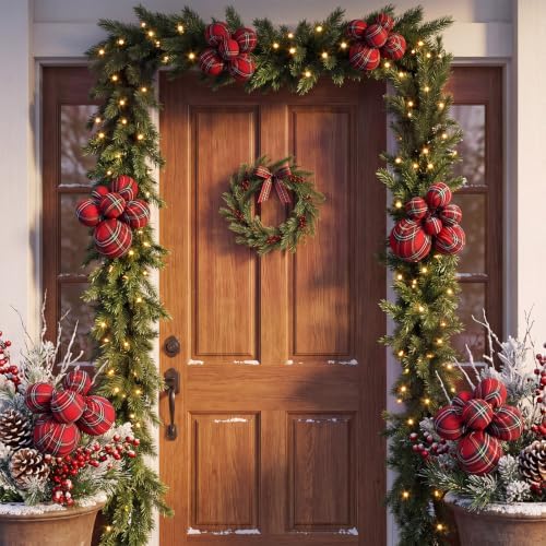 6 Pack Red Tartan Plaid Christmas Ball Ornaments Decorations
