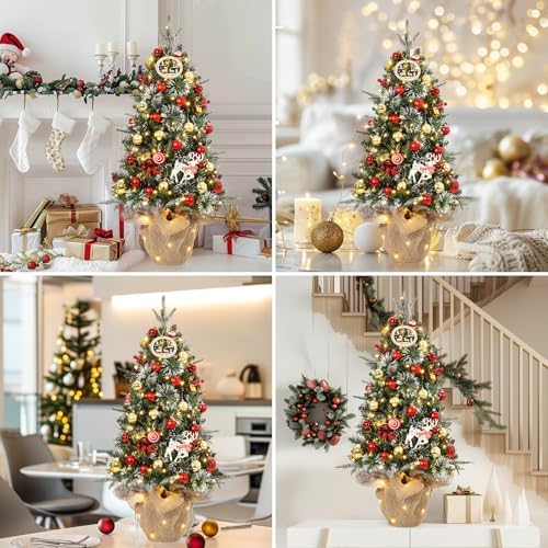 GarveeHome 3 ft Pre-Lit Artificial Mini Christmas Tree, Table Top Christmas Tree with 85 Warm White Led Lights, Cloth Bag Base, Battery Operated Outdoor Xmas Decor for Tabletop or Desk,1 Pack