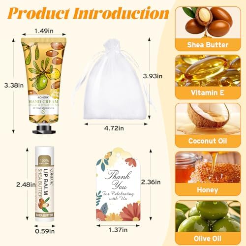 KONEUK 12 Pack Bulk Hand Cream and Lip Balm Set, Bulk Gifts for Women