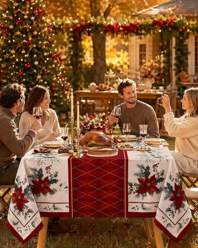 Square Christmas Tablecloth, Holiday Dining Decor, 54x54 Inch