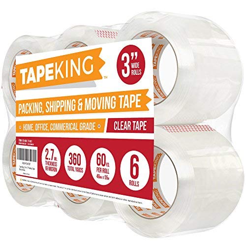Tape King Clear Packing Tape | 60 Yards Per Roll (6 Rolls) | 3 Inch Wide Heavy Duty Packing Tape 2.7mil Strong Adhesive for Moving Boxes, Shipping Cartons, Office Use, Storage (360 Yards)
