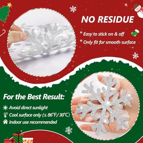 LUDILO 240Pcs Christmas Window Clings Glitter Snowflakes Window Decals